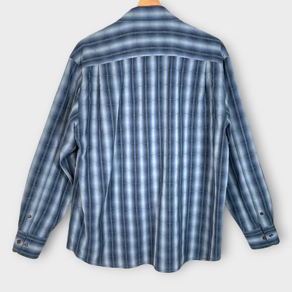 TOMMY BAHAMA Long Sleeve Button Up Mens LARGE Blue Plaid Silk Cotton Blend - Picture 2 of 8